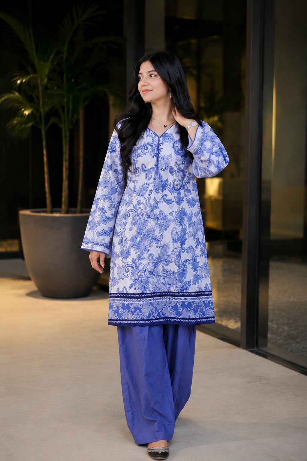FAROO white and ash blue Farshi dress